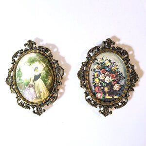 Pair Of 1950s Florentine Mini Brass Picture Frames, Made In Italy, 6" Tall